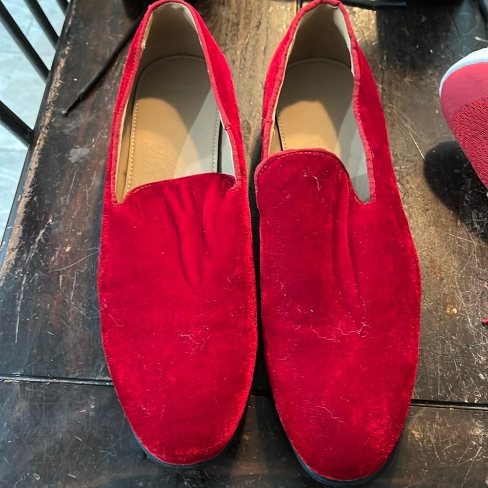 Red dress shoes worn once for prom size 12 slip on loafers